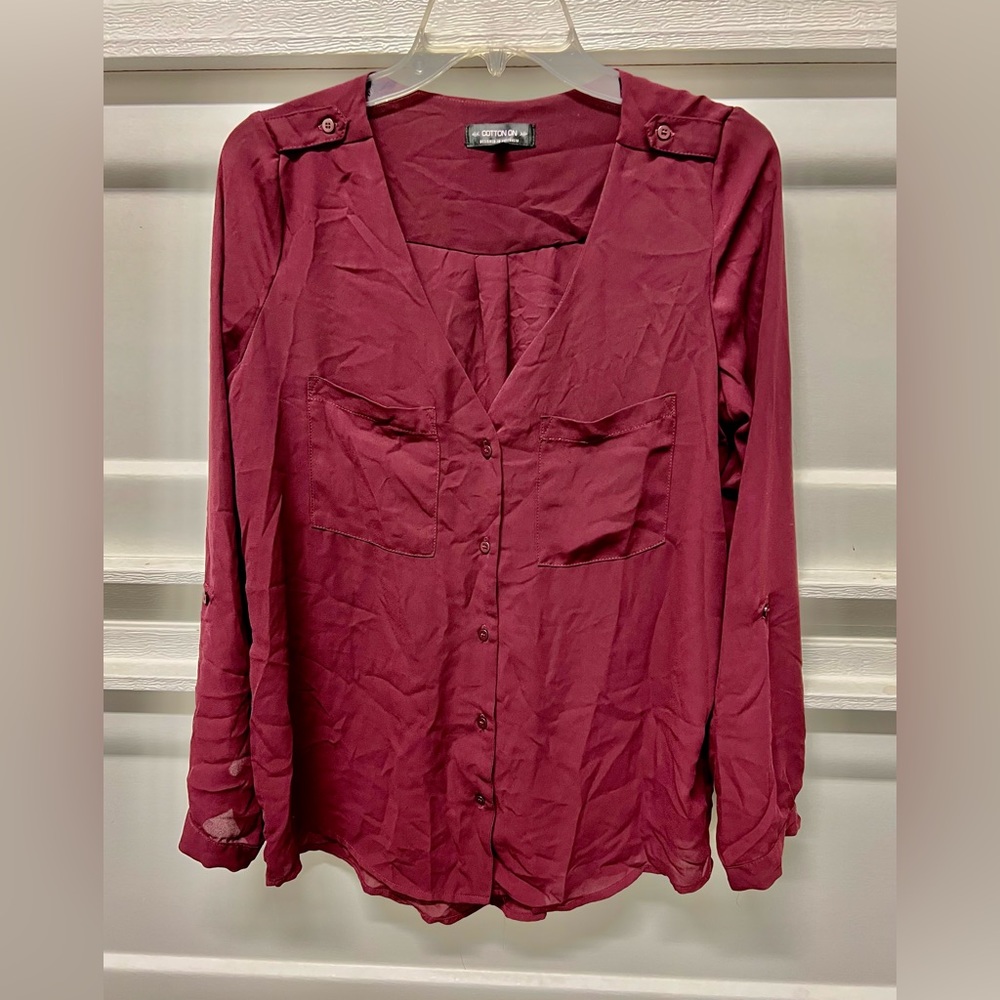 COTTON ON Long Sleeve Blouse for Womens. Size Small, Color Maroon.